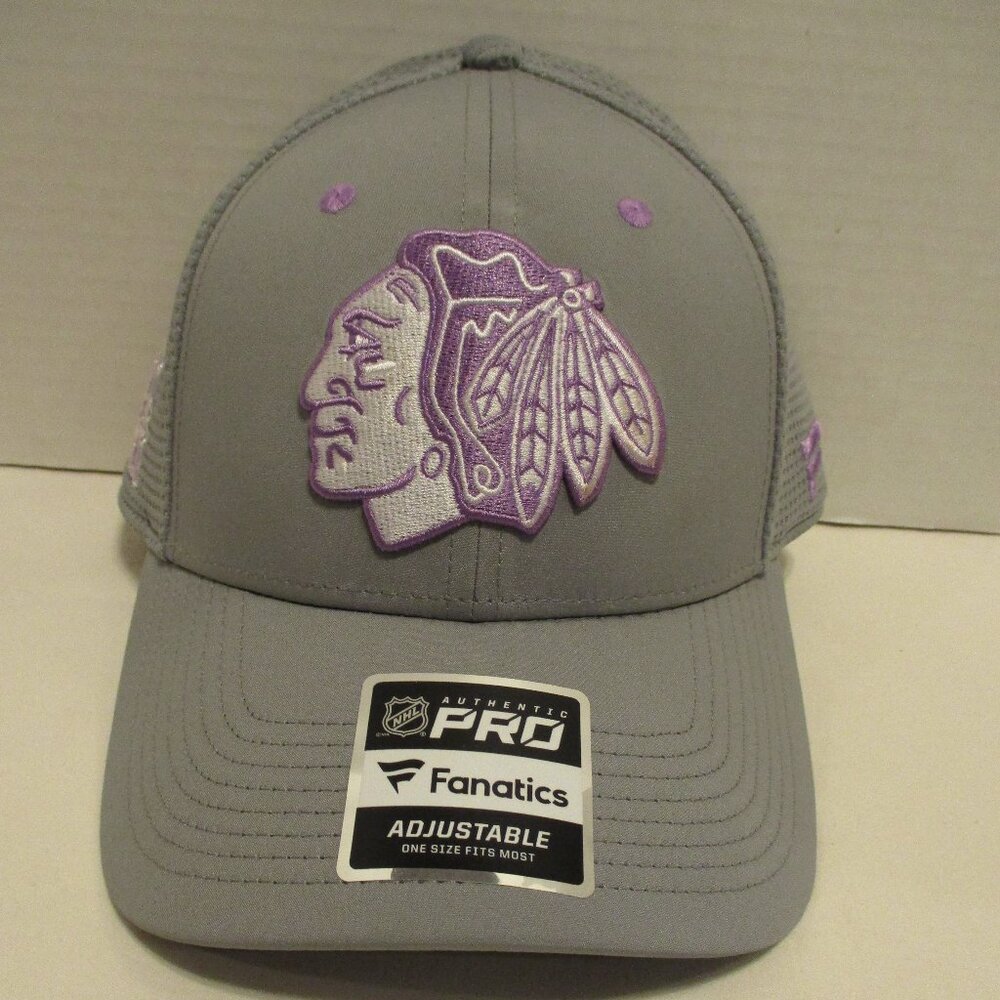 Blackhawks Hat Chicago NHL Adjustable Back Gray Purple Outdoor Summer Fun Hat